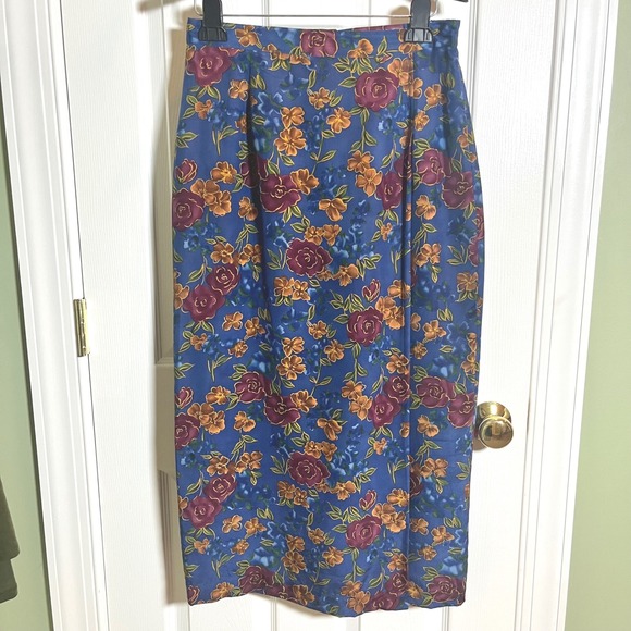 Jennifer Moore Womens Blue Floral Print Silk‎ Maxi Skirt Size 10 Pristine Casual - Picture 5 of 7